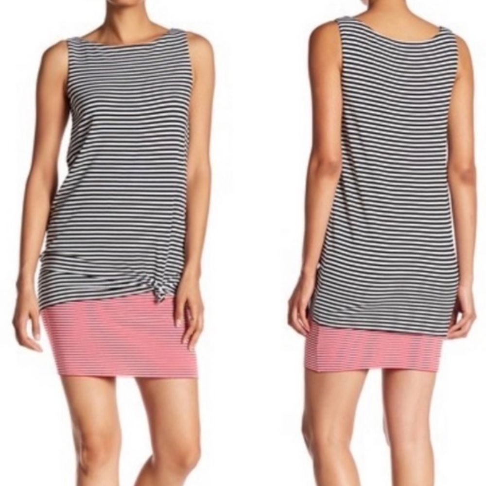 Bailey 44 Black/White/Red Nautical Striped Stretch Tie Knot Dress